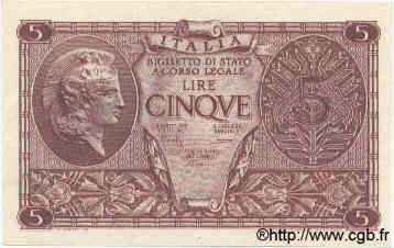 5 Lire ITALY  1944 P.031c UNC