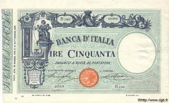 50 Lire ITALY  1912 P.038c VF