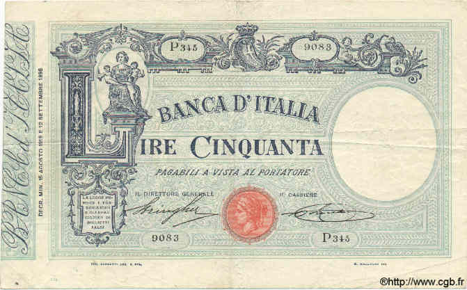 50 Lire ITALY  1919 P.038c VF