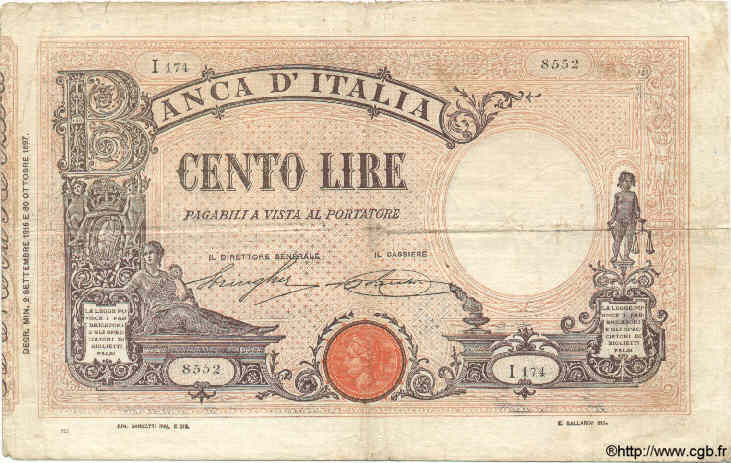 100 Lire ITALIEN  1916 P.039d S