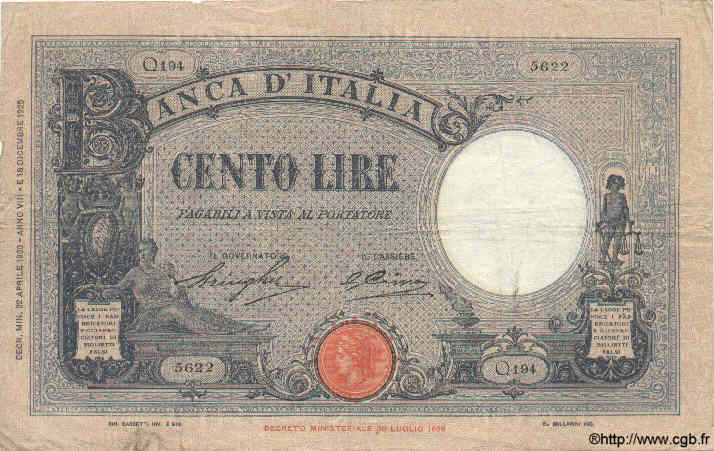 100 Lire ITALIA  1930 P.050b BC