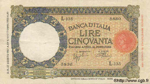 50 Lire ITALIEN  1937 P.054b fVZ