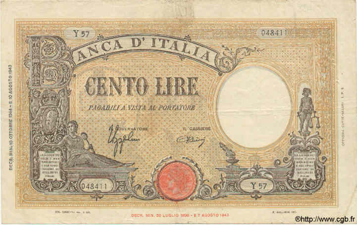 100 Lire ITALIA  1944 P.067a BB