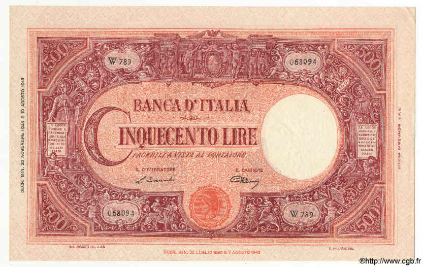 500 Lire ITALIA  1946 P.070d AU