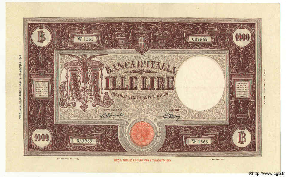 1000 Lire ITALIEN  1946 P.072c VZ