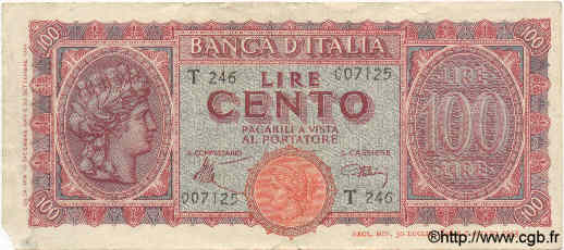 100 Lire ITALY  1944 P.075 F - VF
