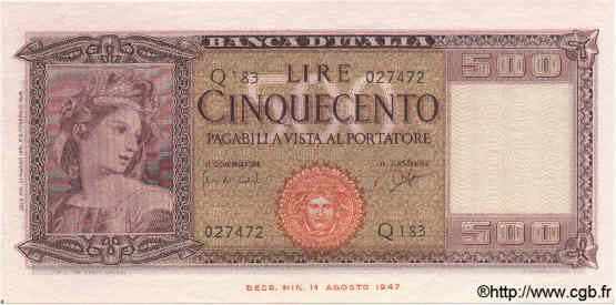 500 Lire ITALIA  1961 P.080b SC+