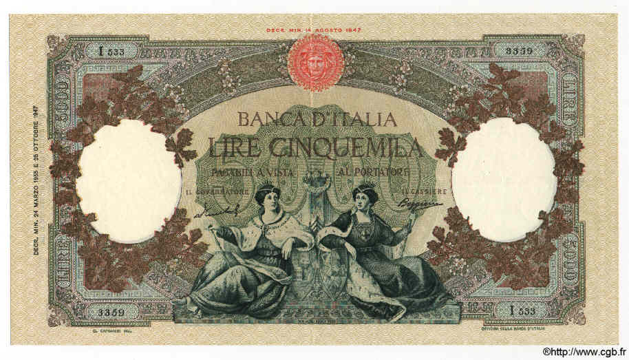 5000 Lire ITALIEN  1955 P.085c fVZ