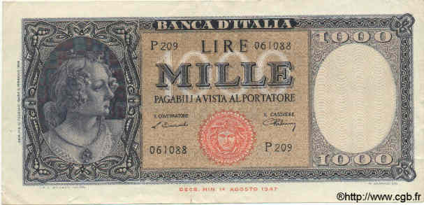 1000 Lire ITALIEN  1948 P.088a fVZ