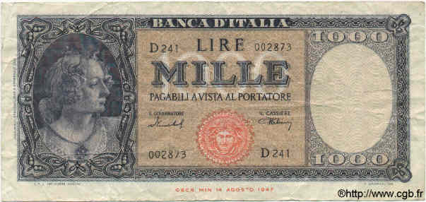 1000 Lire ITALY  1949 P.088b F