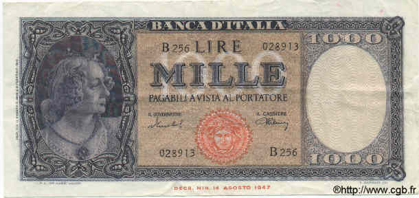 1000 Lire ITALIEN  1949 P.088b fVZ