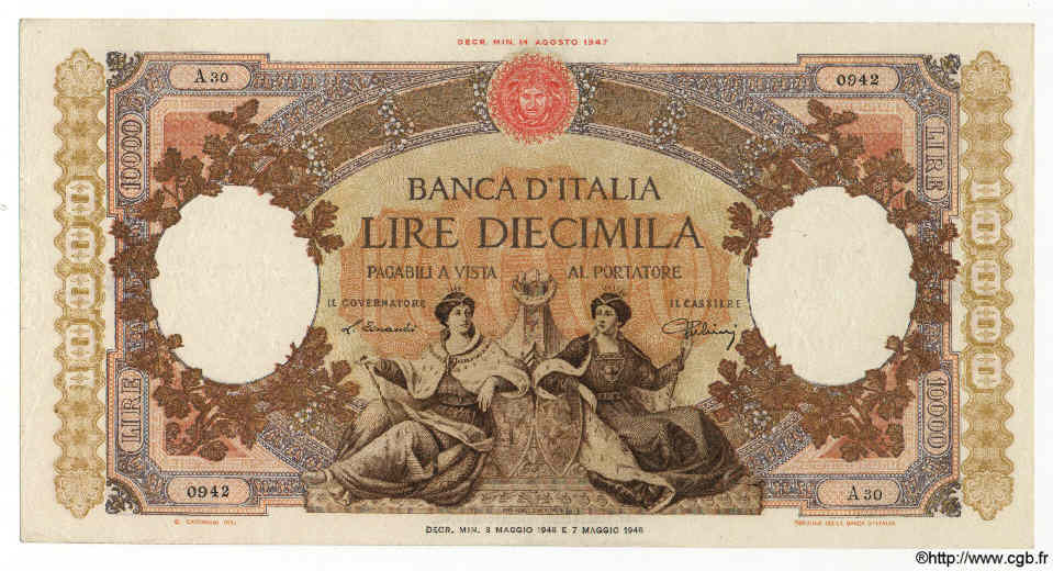 10000 Lire ITALIA  1948 P.089a MBC