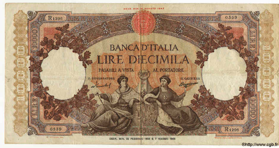 10000 Lire ITALIA  1958 P.089c BB