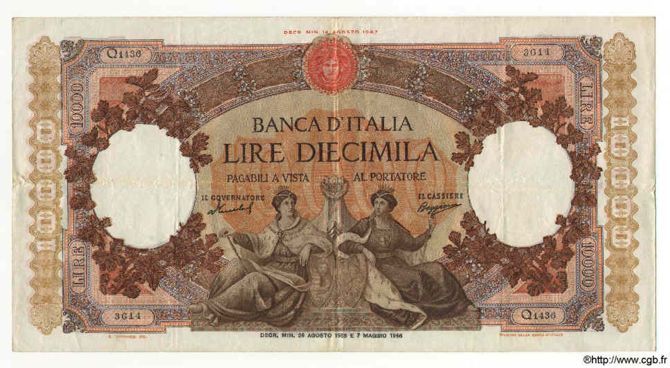 10000 Lire ITALIA  1958 P.089c q.SPL