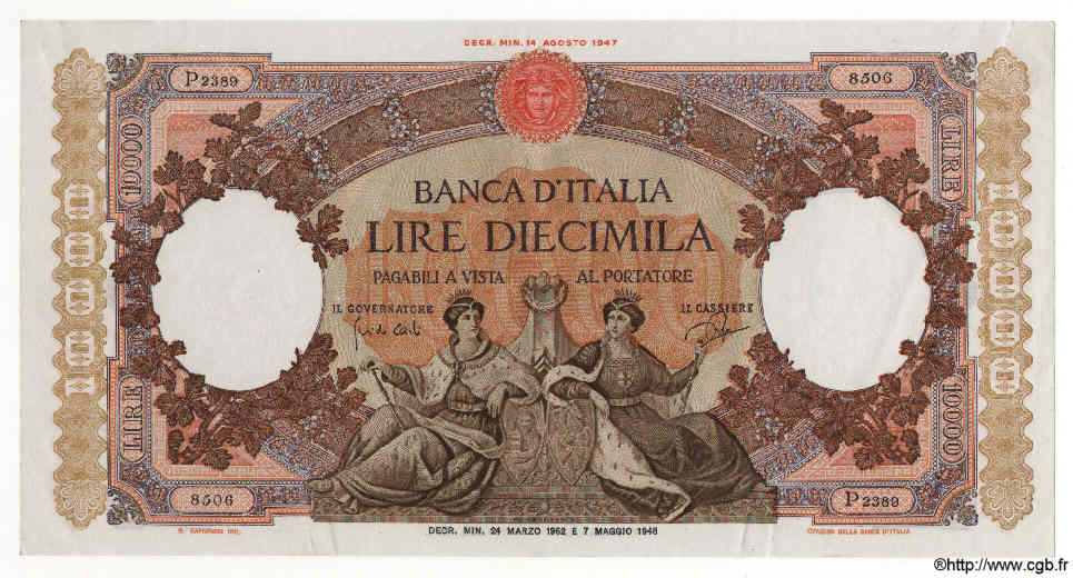 10000 Lire ITALIA  1962 P.089d q.SPL