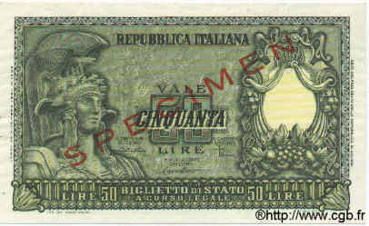 50 Lire Spécimen ITALIEN  1951 P.091bs fST