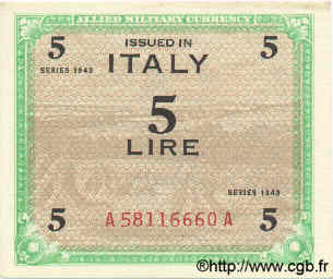 5 Lires ITALY  1943 PM.12a AU