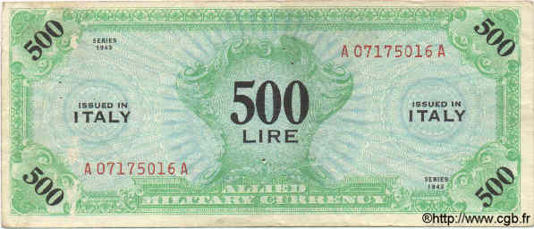 500 Lires ITALY  1943 PM.16a VF