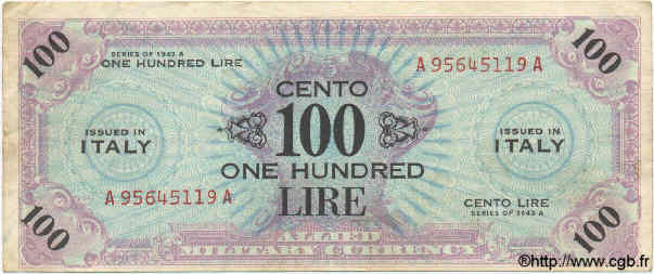 100 Lires ITALY  1943 PM.21a VF+