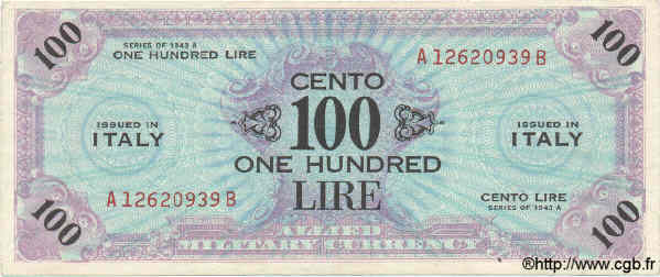 100 Lires ITALY  1943 PM.21b XF+