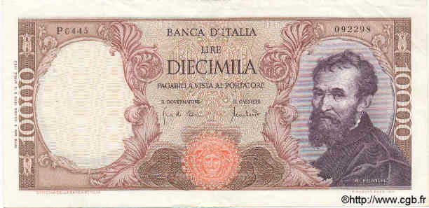 10000 Lire ITALIA  1970 P.097d MBC+ a EBC