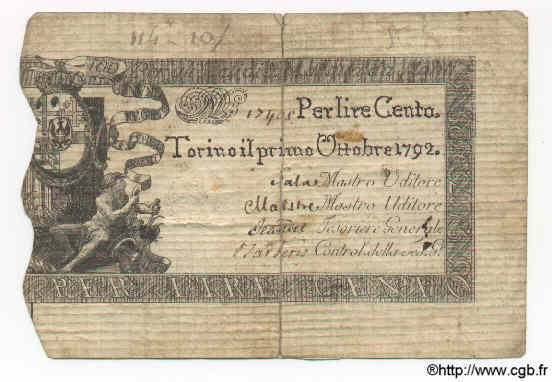 100 Lires ITALY  1792 PS.122b F