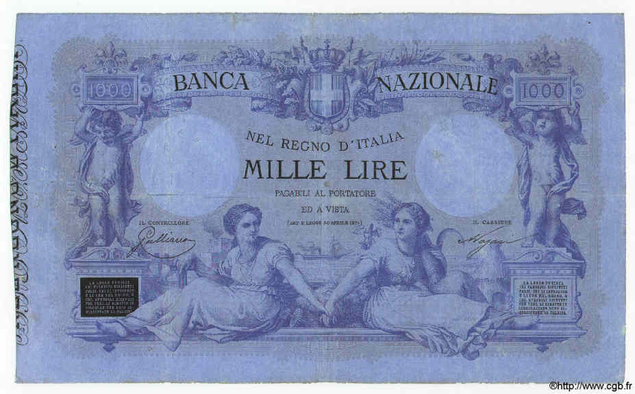 1000 Lires ITALY  1878 PS.226 F+