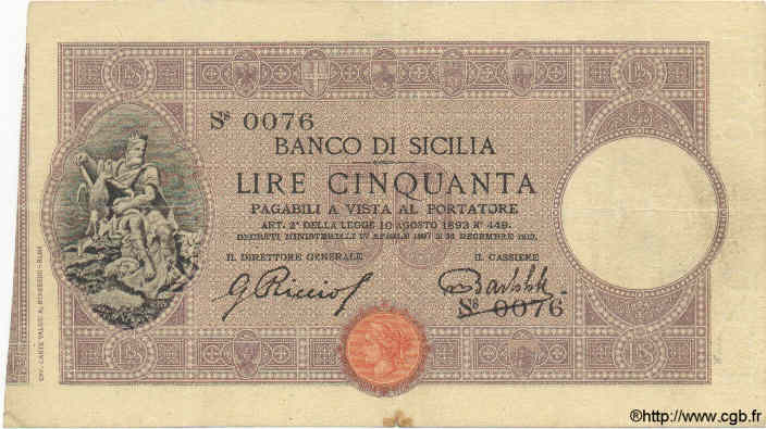 50 Lires ITALY  1913 PS.452b VF
