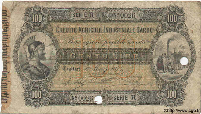 100 Lires Annulé ITALIA  1874 PS.473 RC