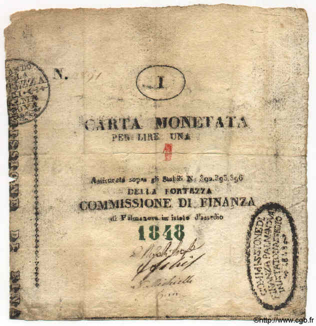 1 Lire ITALIA  1848 PS.569 BC+
