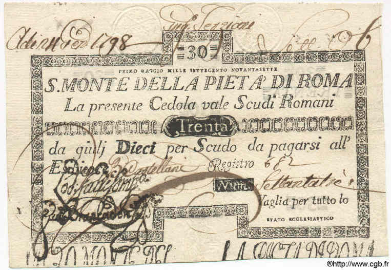 30 Scudi ITALIA  1797 PS.328 MBC+