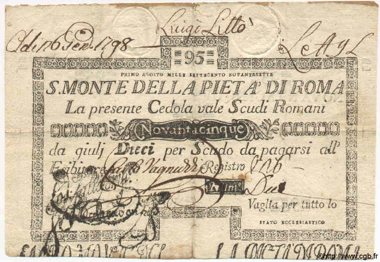 95 Scudi ITALY  1797 PS.357 F+
