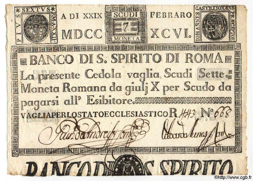 7 Scudi ITALY  1796 PS.381 AU
