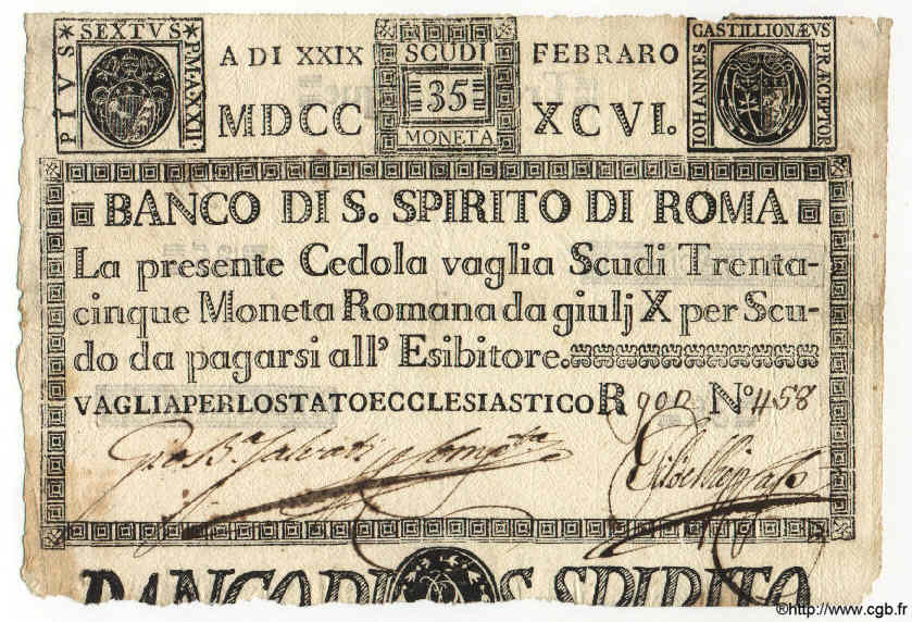 35 Scudi ITALIEN  1796 PS.409 fVZ