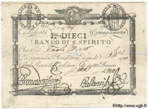 100 Bajocchi = 10 Paoli ITALIA  1798 PS.525 q.BB