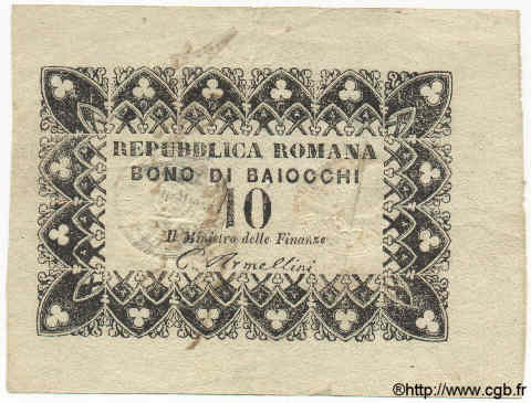 10 Baiocchi ITALY  1849 PS.571 VF+