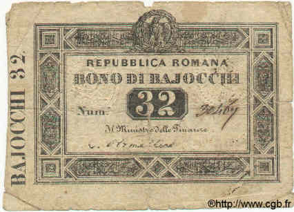 32 Baiocchi ITALY  1849 PS.574 VG