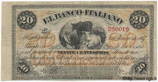 20 Centesimos URUGUAY  1867 PS.201 q.SPL