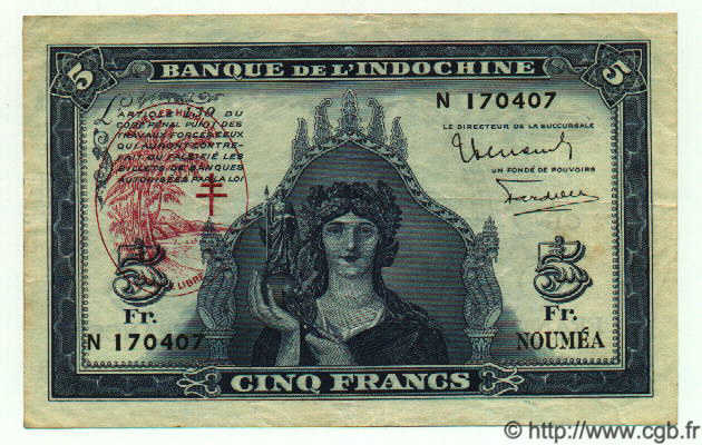 5 Francs NUOVE EBRIDI  1945 P.05 BB