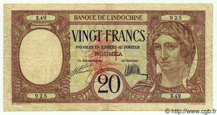 20 Francs NUEVAS HÉBRIDAS  1941 P.06 MBC