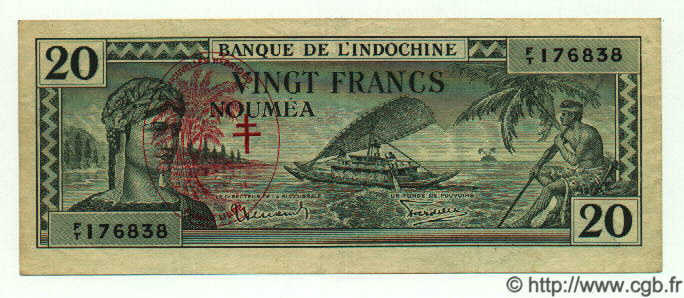 20 Francs NEW HEBRIDES  1945 P.07 XF