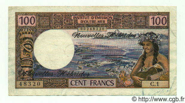 100 Francs NUEVAS HÉBRIDAS  1972 P.18a MBC