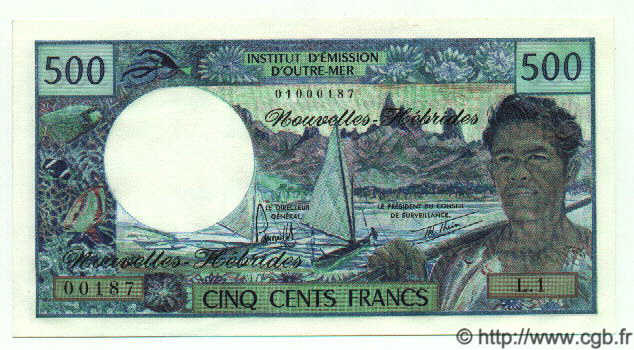 500 Francs NUOVE EBRIDI  1972 P.19 q.FDC