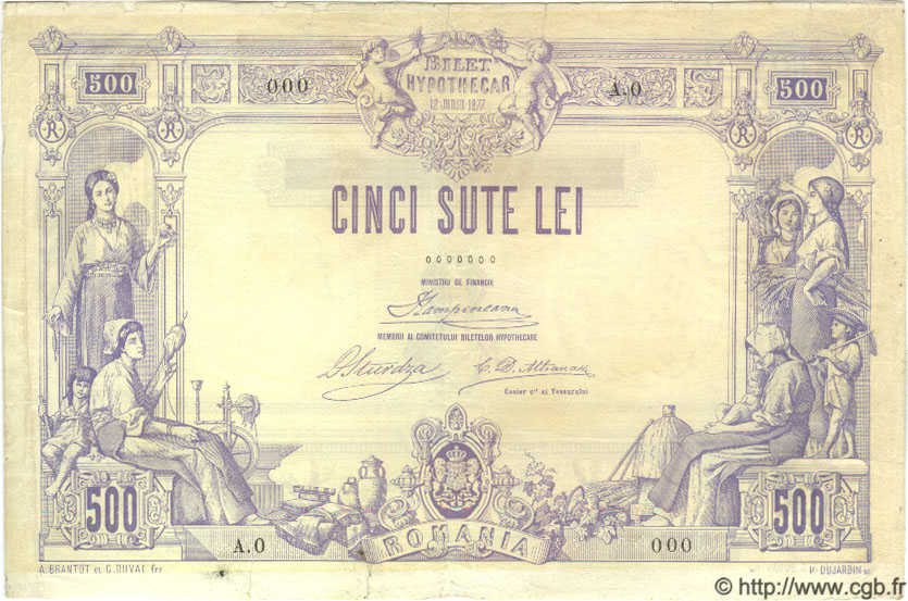 500 Lei Spécimen ROMANIA  1877 P.006s BB