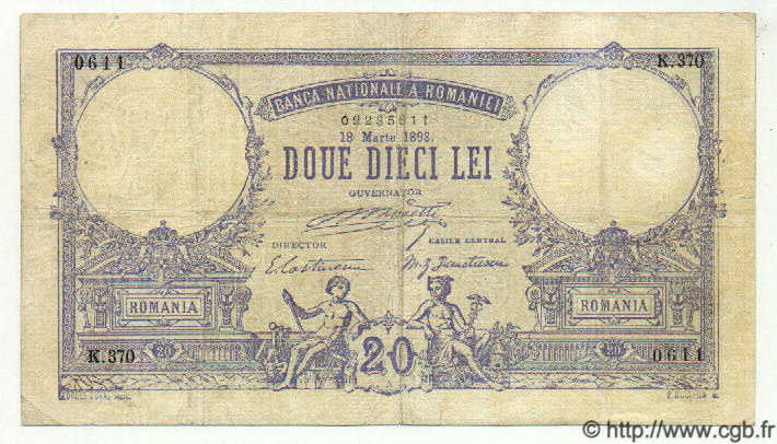 20 Lei ROMANIA  1893 P.013 F+