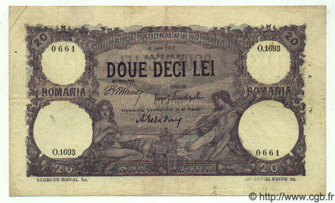 20 Lei ROMANIA  1917 P.020 MB a BB