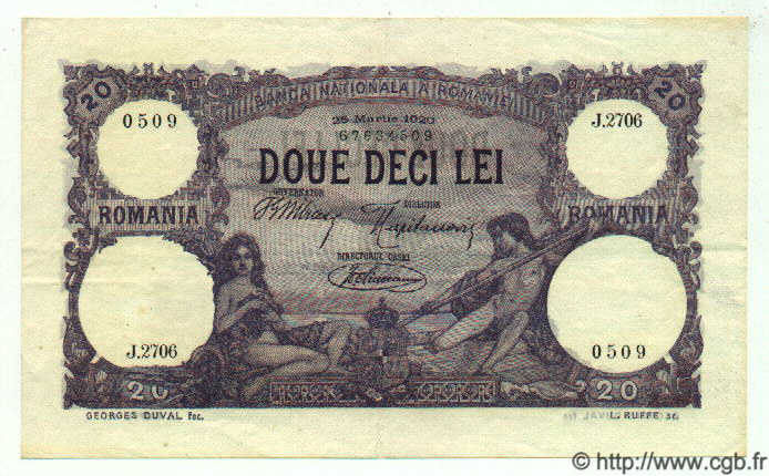 20 Lei ROMANIA  1920 P.020 VF - XF