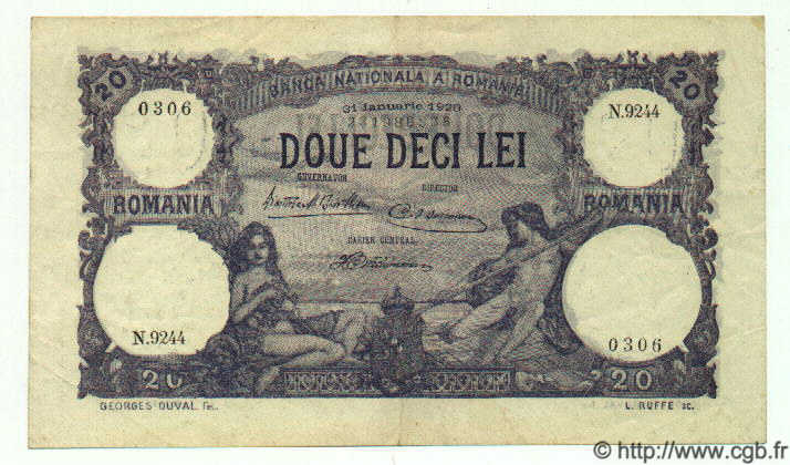 20 Lei ROMANIA  1929 P.020 q.SPL