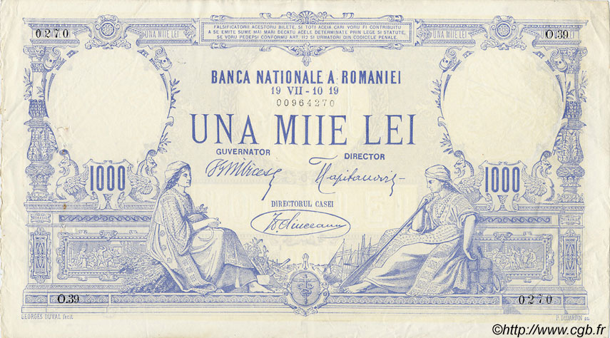 1000 Lei ROMANIA  1919 P.023a VF+