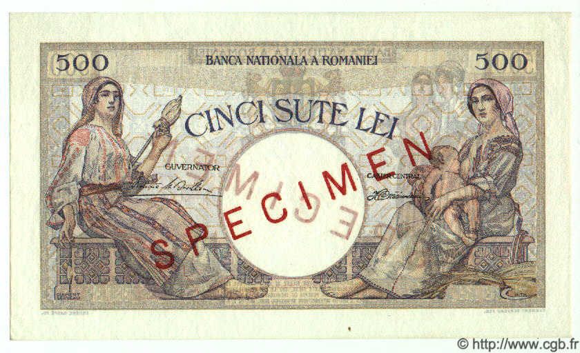 500 Lei Spécimen ROMANIA  1938 P.032s UNC-